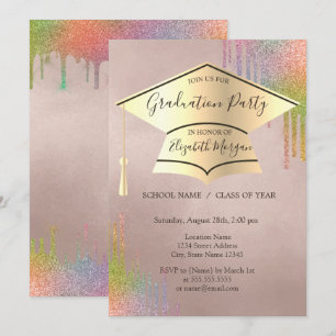 Invitación Capa de graduación dorada, graduación con gotas de