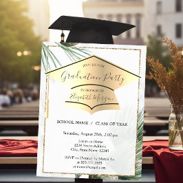 Invitación Capa de graduación dorada, hojas de palma Graduaci