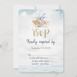 Invitación Caparazones de acuarela, RSVP de boda en el mar 