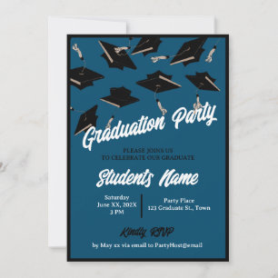 Invitación Capas negras del Partido de la Graduación en Azul 