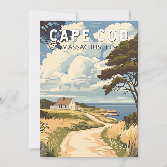 Invitación Cape Cod Massachusetts Viaje Arte Vintage (Anverso)