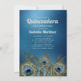 Invitación Caperos de oro azul Purpurinoso Quinceañera
