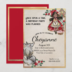 Invitación Caperucita Roja Con Cabello Negro