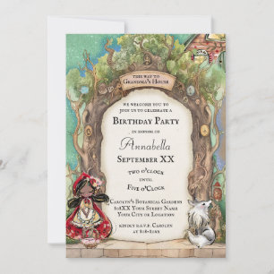 Invitación Caperucita Roja con Cuento de Hadas de Piel Oscura
