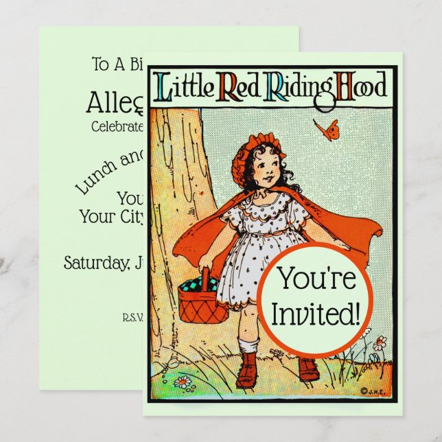 Invitación Caperucita Roja Vintage Lindo (Anverso / Reverso)