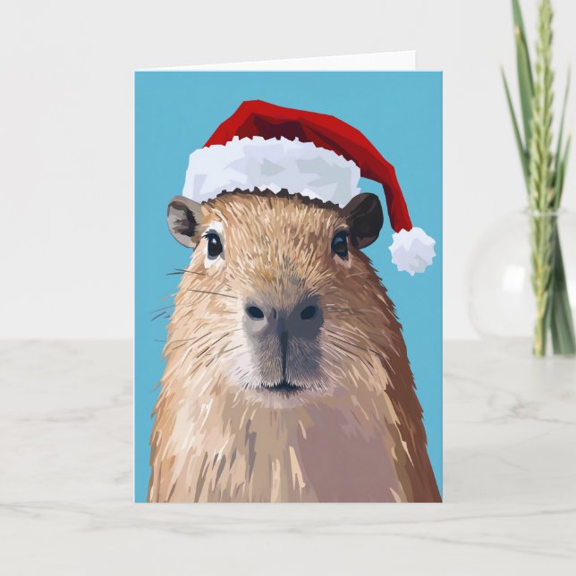 Invitación Capibara Festiva con Gorro de Santa (Anverso)