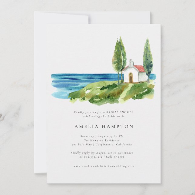 Invitación Capilla acuarela costera Sequedad de novias oceáni (Anverso)