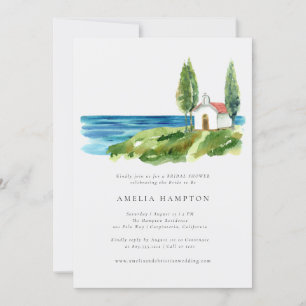 Invitación Capilla acuarela costera Sequedad de novias oceáni