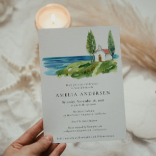 Invitación Capilla acuarela costera Sequedad de novias oceáni