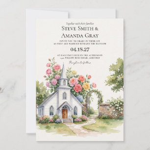 Invitación Capilla de Acuarela Floral Boda Cristiana