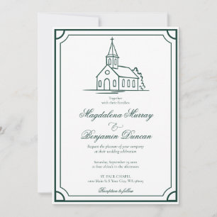 Invitación Capilla de boda cristiana Verde Esmeralda Oscuro