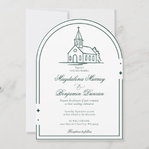 Invitación Capilla de bodas cristiana verde esmeralda oscuro