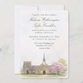 Invitación Capilla de Piedra de Acuarela Foto de Boda de Prim