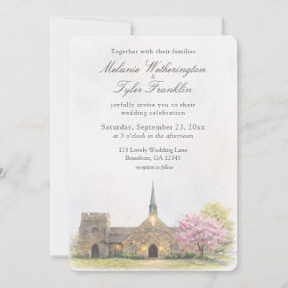 Invitación Capilla de Piedra de Acuarela Foto de Boda de Prim