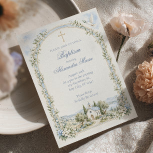 Invitación Capilla elegante paloma bautizo acuarela
