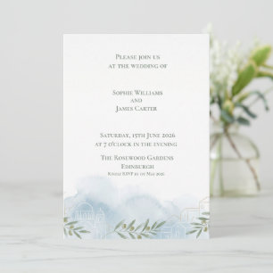 Invitación Capilla Escocesa Acuarela Azul Boda