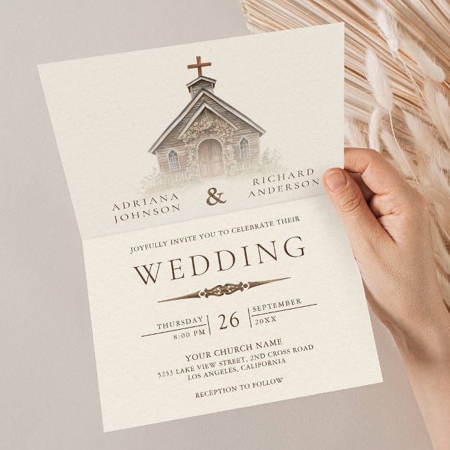 Invitación Capilla Occidental de Madera Rústica Todo en Uno p (Subido por el creador)