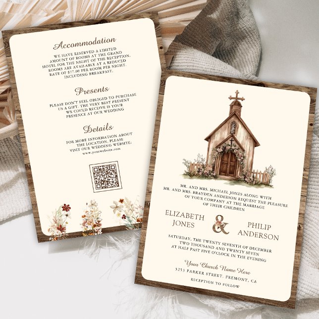 Invitación Capilla Occidental de Madera Rústica Todo en Uno p (Subido por el creador)