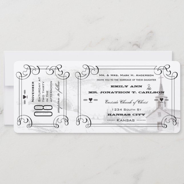 Invitación Capilla romántica País Boda de boletos de carreter (Anverso)