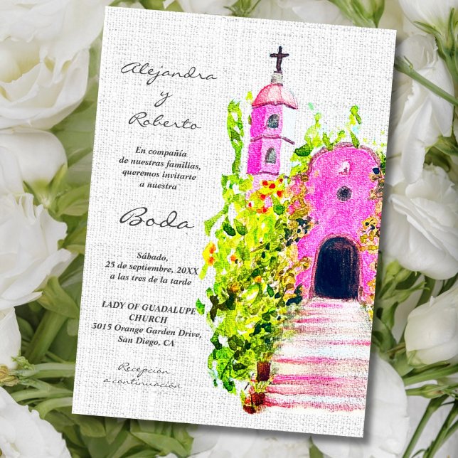 Invitación Capilla rosa colorida española, Boda mexicano (Subido por el creador)