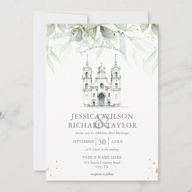 Invitación Capilla Rústica Elegante De La Iglesia Católica (Anverso)