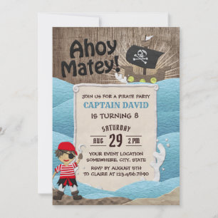 Invitación Capitán del Pirata Ahoy Boy 8 cumpleaños
