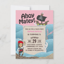Invitación Capitán del tema del pirata Chica Fiesta de cumple