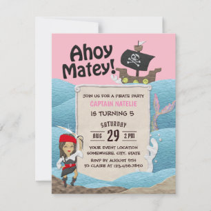 Invitación Capitán del tema del pirata Chica Fiesta de cumple