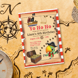Invitación Capitán Parrot Treasure Pirate Boy Cumpleaños Inv