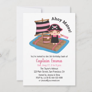 Invitación Capitán Pirata Cute Chica Raft Kid Cumpleaños Part