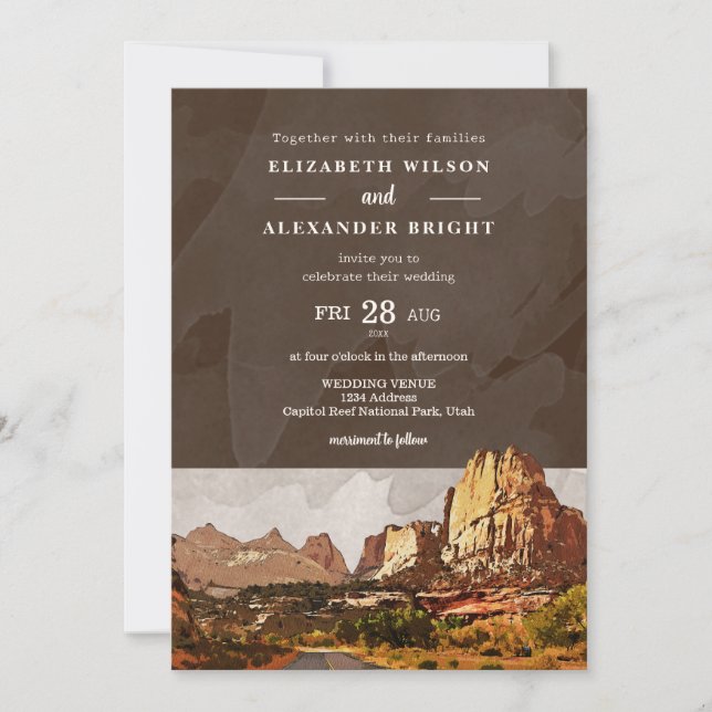 Invitación Capitol Reef NP Utah Desert Watercolor Boda (Anverso)