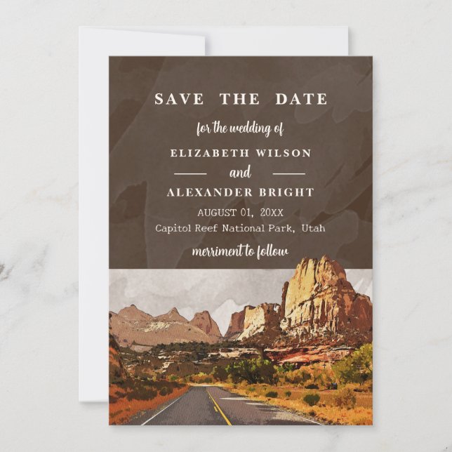 Invitación Capitol Reef NP Utah Desert Watercolor Boda (Anverso)