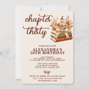 Invitación Capítulo 30 Cumpleaños 30 Otoño Calabaza Librera