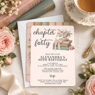 Invitación Capítulo 40 Cumpleaños Temático Libro Floral 40