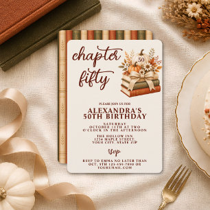 Invitación Capítulo 50 Cumpleaños 50 Otoño Calabaza Librero