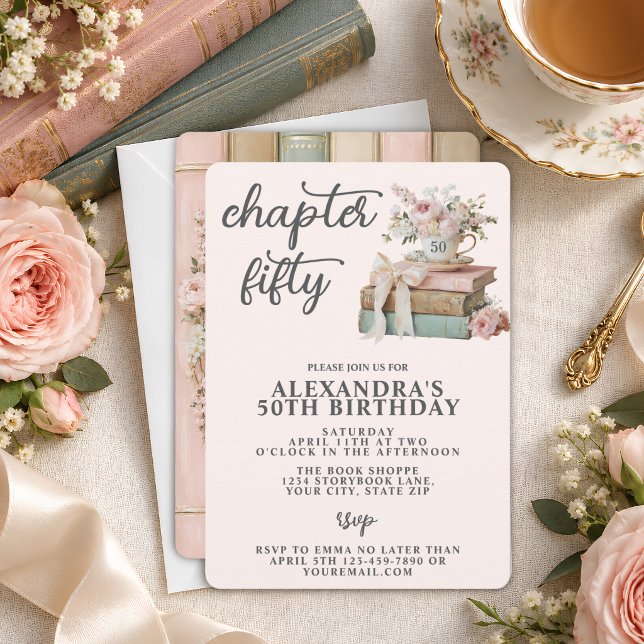 Invitación Capítulo 50 Cumpleaños Temático Libro Floral 50 (Subido por el creador)