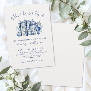 Invitación Capítulo Azul Nuevo Libro Floral Baby Shower