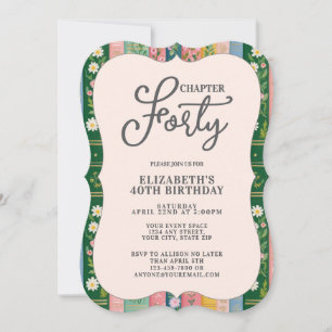 Invitación Capítulo Cuarenta Cumpleaños Temático Libro Floral
