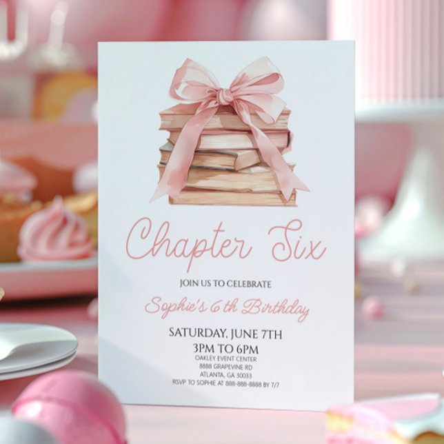 Invitación Capítulo Seis Libro de Historias con Lazo Rosa Fie (Subido por el creador)