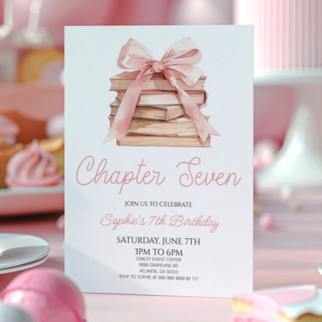 Invitación Capítulo Siete Libros de Lazo Rosa Fiesta de Cumpl (Subido por el creador)