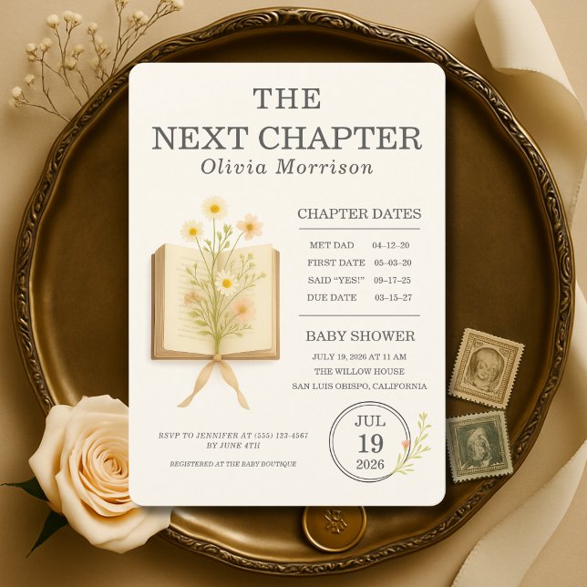 Invitación Capítulo Siguiente Libros Florales Baby Shower (Subido por el creador)