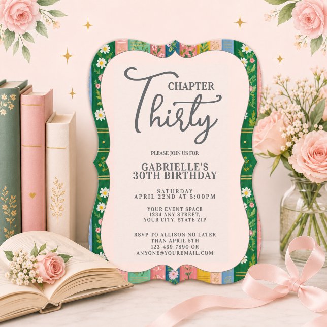 Invitación Capítulo treinta Floral Cuento 30 cumpleaños (Chapter 30 Book Themed Birthday Invitation)