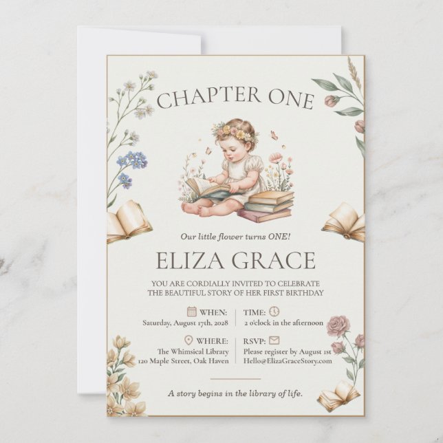 Invitación Capítulo Uno Cumpleaños De Cuentos Primera Cumplea (Anverso)