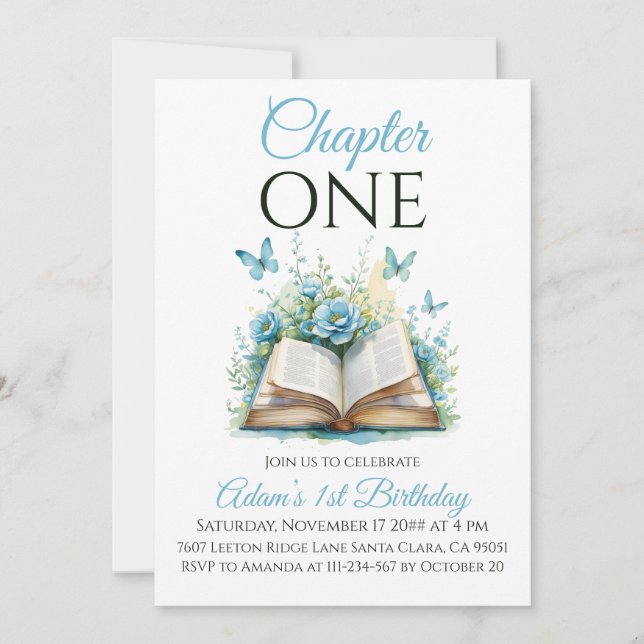 Invitación Capítulo Uno Libro Blue Boy Primer cumpleaños (Anverso)