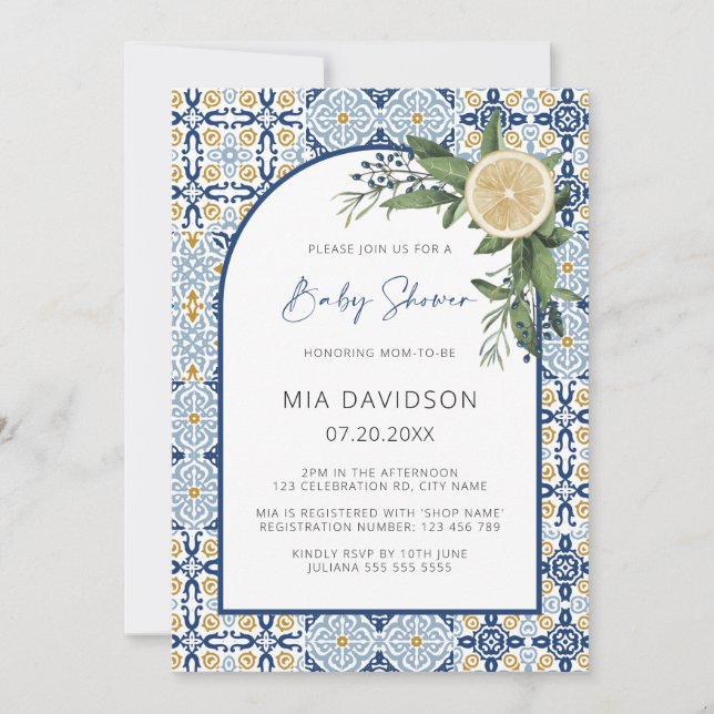 Invitación Capri Baby Shower Theme Lemon Italiano Baby Shower (Anverso)