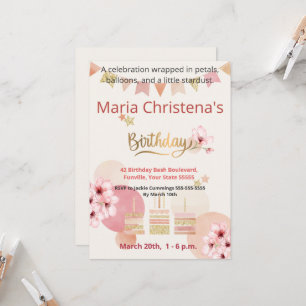 Invitación Caprichos y Deseos Cumpleaños Globo Flor de Cerezo
