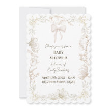 Invitación caprichosa de baby shower floral Delft