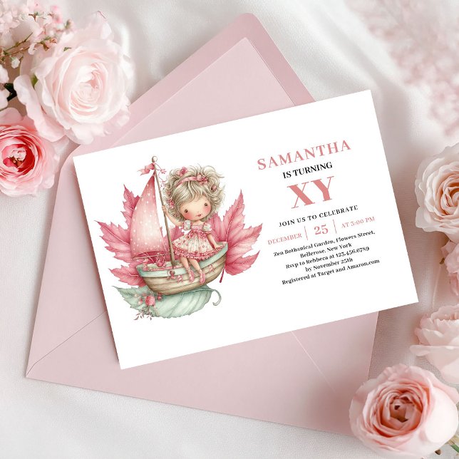 Invitación caprichosa de cumpleaños de niña hada r (Whimsical Fairy Girl Birthday Blush Pink Invitation)