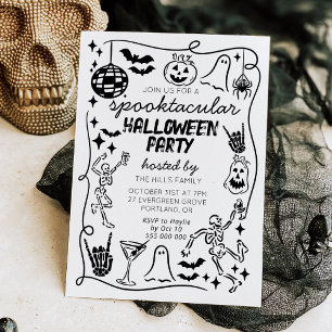 Invitación caprichosa de Halloween con garabatos a