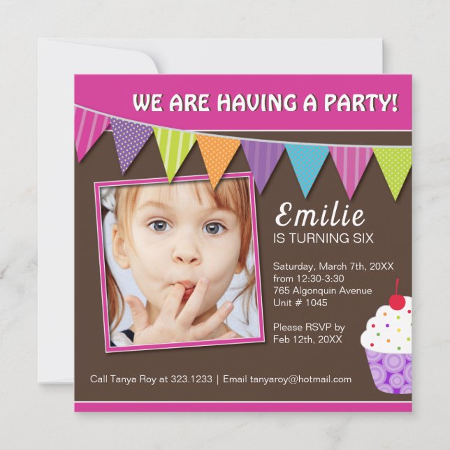 Invitación caprichosa de la fiesta de cumpleaños (Anverso)